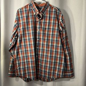 IZOD Large Button Down Collared Long Sleeve Sz Lg red, blue & green plaid shirt.